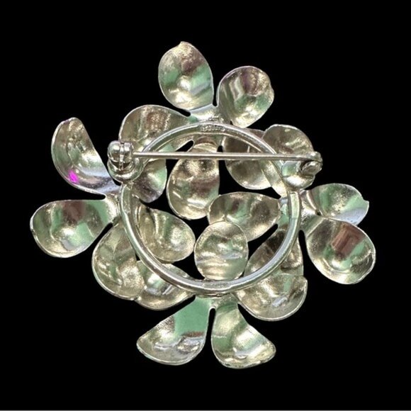 Vintage Silver-Tone Floral Brooch Pin - Picture 2 of 2